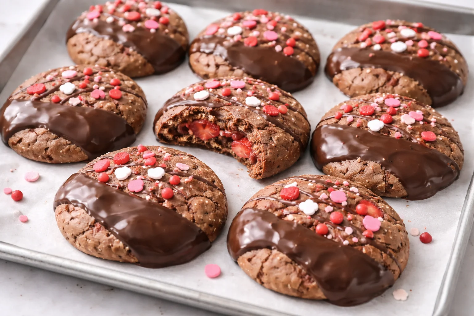 Valentine's Day Chocolate Covered Strawberry Cookies