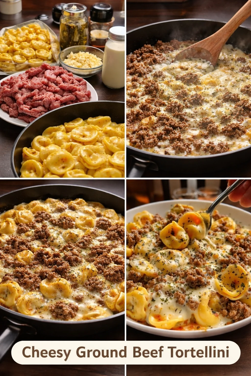 Cheesy Ground Beef Tortellini in Creamy Garlic Herb Parmesan Sauce