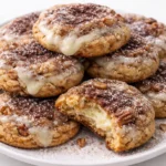 Delicious cinnamon roll cheesecake cookies with cream cheese frosting and cinnamon swirl