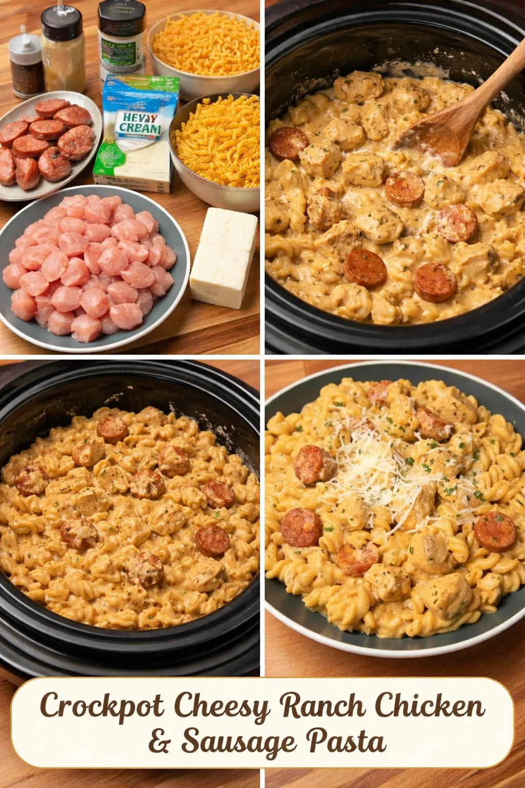 Crockpot Cheesy Ranch Chicken & Sausage Pasta