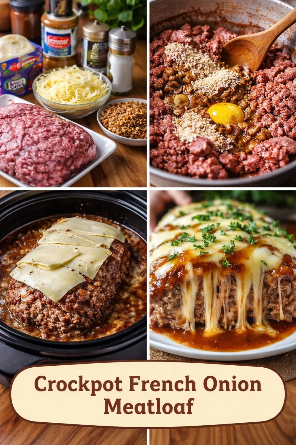 Crockpot French Onion Meatloaf with Melted Swiss Cheese
