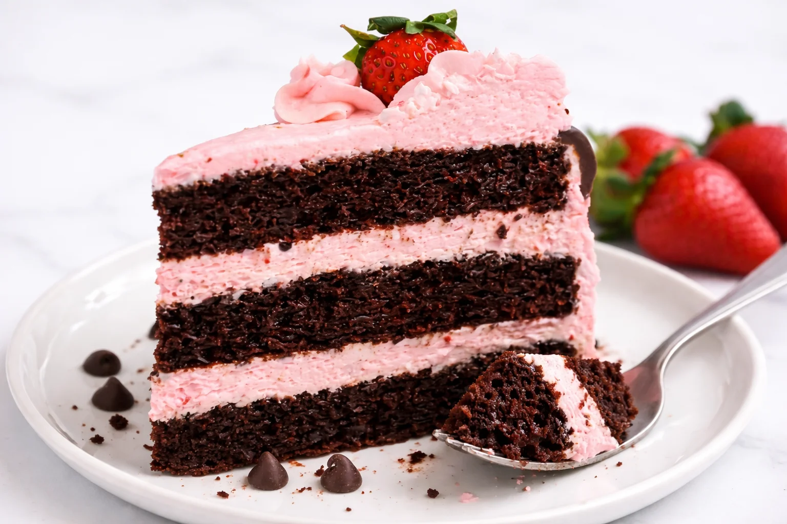 Homemade Dark Chocolate Cake with Strawberry Buttercream