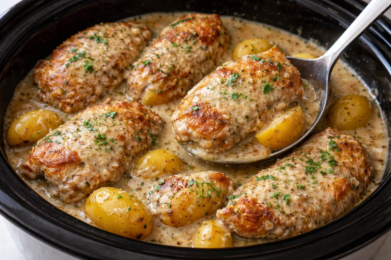 Slow Cooker Parmesan Garlic Chicken and Potatoes