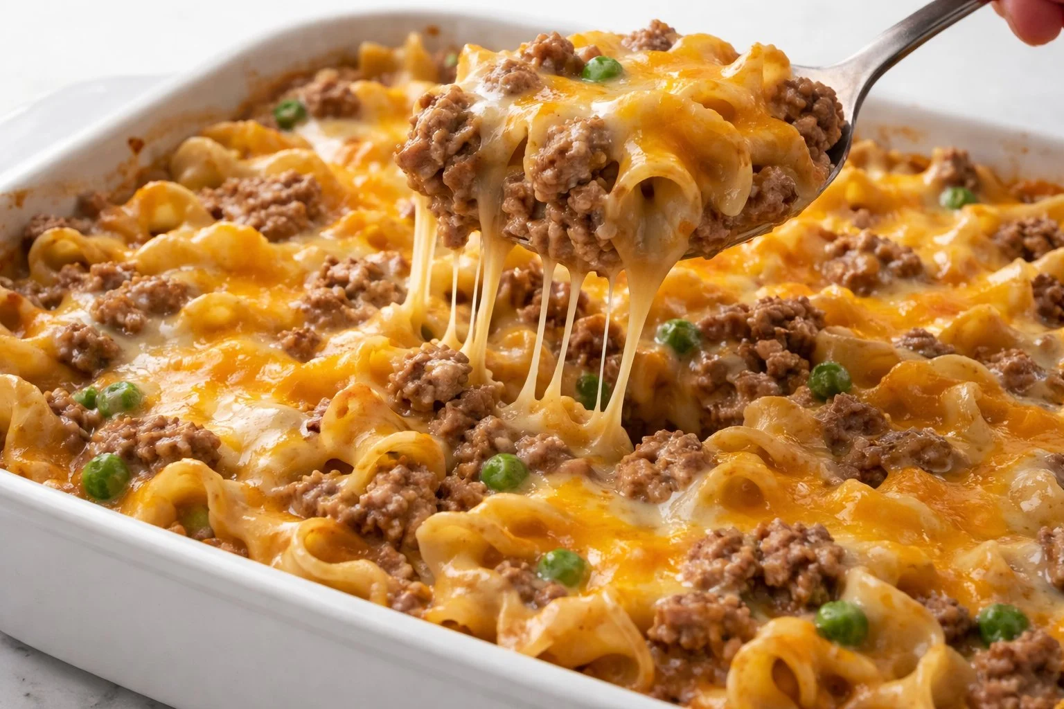 Sour Cream Beef Noodle Casserole loaded with beef and creamy sauce over pasta