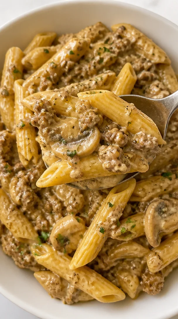 Cheesy Beef Stroganoff Penne with Velveeta for Family Dinner