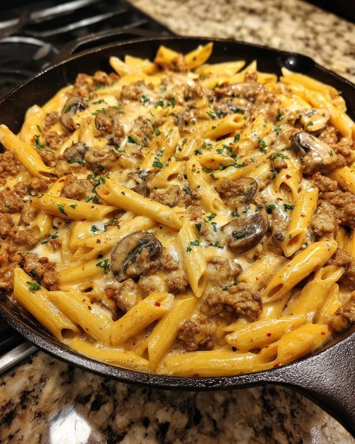 Cheesy Beef Stroganoff Penne with Velveeta for Family Dinner