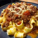 Creamy Beef Bolognese served with Garlic Butter Fettuccine for family dinner