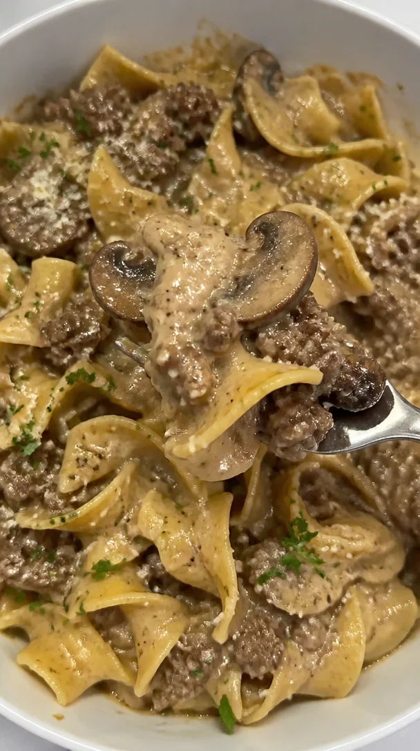 Creamy Beef Mushroom Stroganoff Egg Noodles Recipe for Family Dinner
