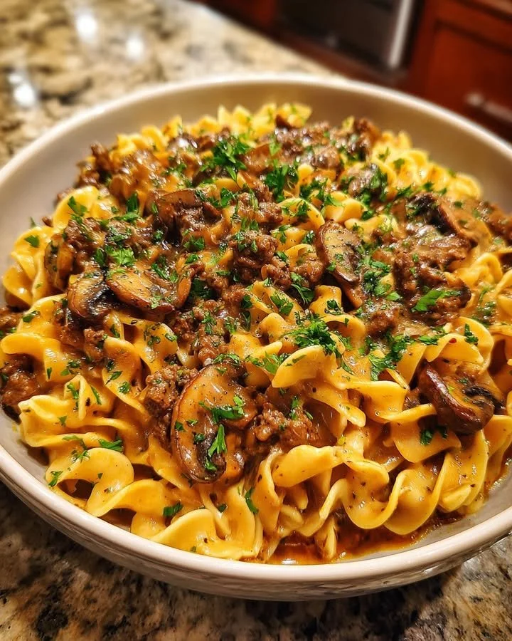 Creamy Beef Mushroom Stroganoff Egg Noodles Recipe for Family Dinner