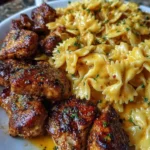 Creamy Cajun bowtie pasta dish with garlic sauce served for dinner