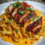 Delicious creamy Cajun Chicken Fettuccine with Velveeta served for dinner