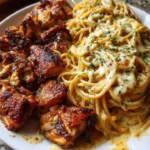 Creamy Cajun Chicken Spaghetti with provolone cheese for a family dinner