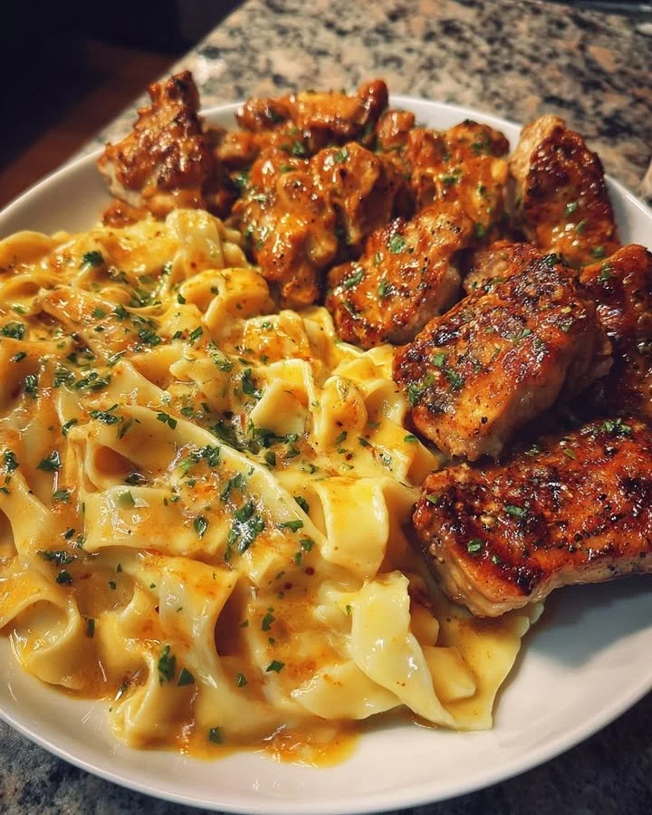Creamy Cajun Garlic Chicken Fettuccine served for family dinner
