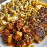 Creamy Cajun garlic chicken penne dish garnished with Parmesan cheese