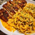 Creamy Cajun Garlic Chicken Spaghetti dish served in a bowl