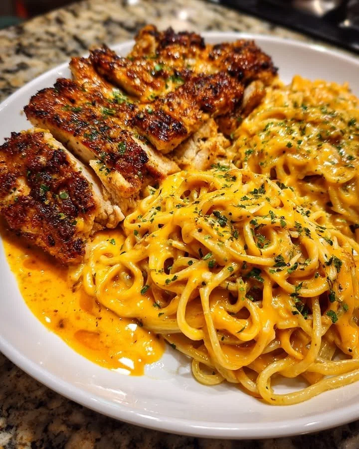 Creamy Cajun Garlic Chicken Spaghetti dish served in a bowl