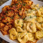Creamy Cajun Garlic Chicken Tortellini dish served for family dinner