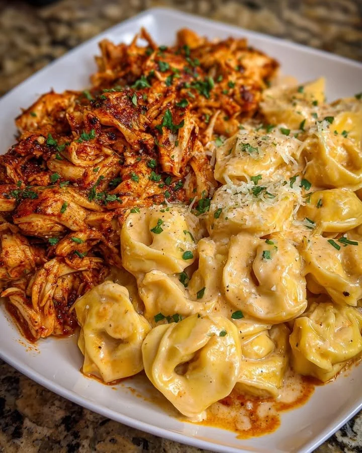 Creamy Cajun Garlic Chicken Tortellini dish served for family dinner