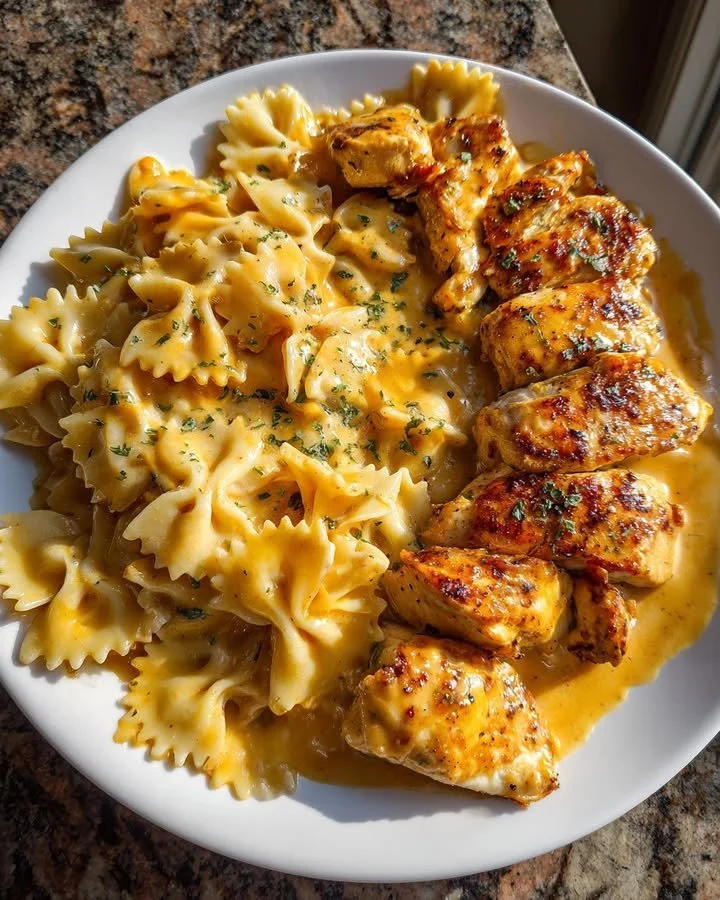 Creamy Cajun garlic herb chicken bowtie pasta recipe for family dinner