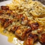 Creamy chicken spaghetti with garlic butter served in a bowl