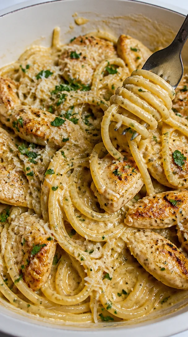 Creamy Chicken Spaghetti With Garlic Butter Recipe For Family Dinner