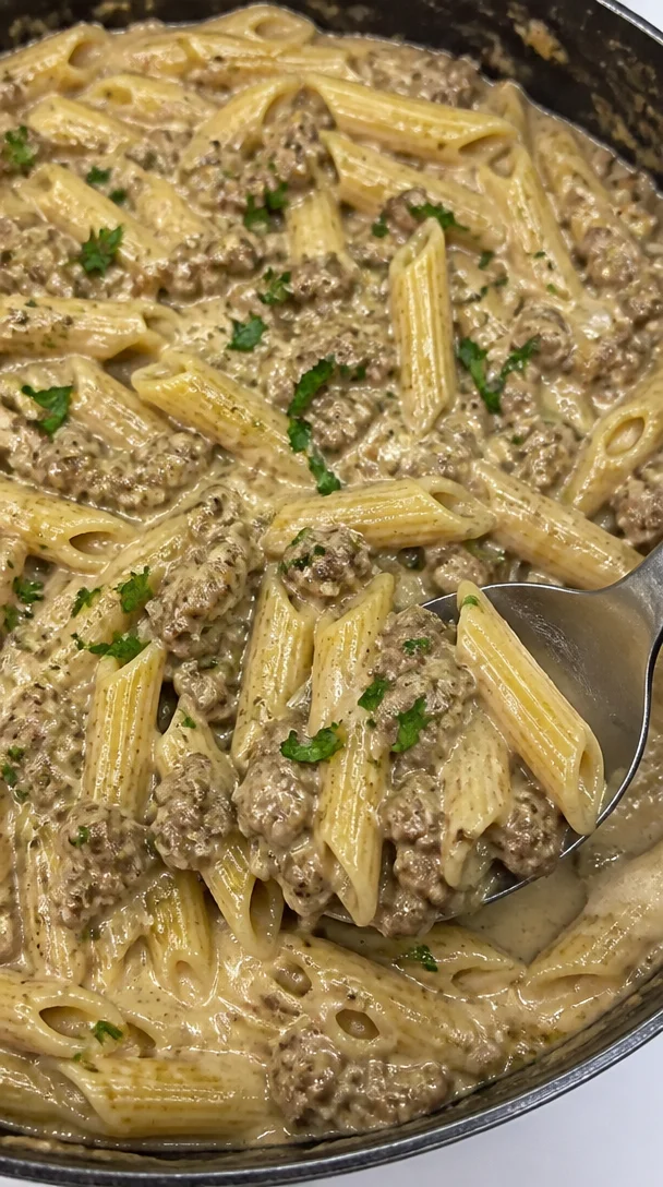 Creamy Garlic Butter Beef Pasta Recipe One Pot for Family Dinner
