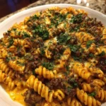 Creamy Garlic Butter Beef Rotini served in a bowl for family dinner