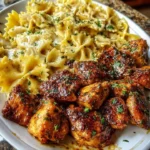 Creamy garlic butter chicken served with bowtie pasta for a delicious family dinner