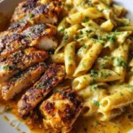 Creamy garlic butter chicken penne gouda dish served for family dinner