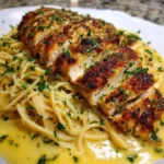 Creamy garlic butter chicken spaghetti plated with Alfredo sauce