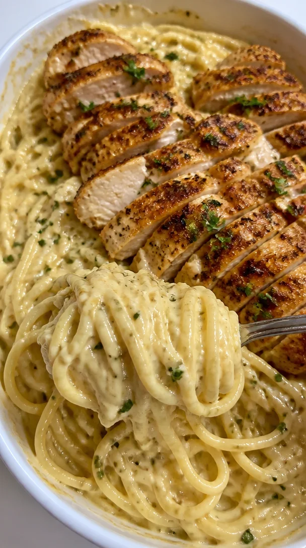 Creamy Garlic Butter Chicken Spaghetti with Alfredo for Family Dinner
