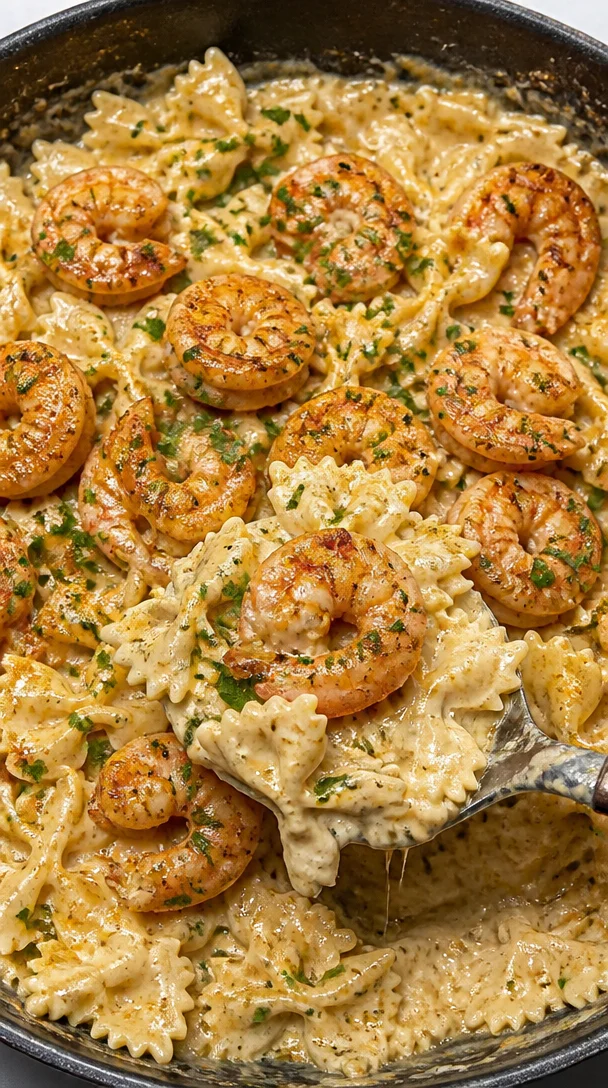 Creamy Garlic Butter Shrimp with Cajun Bowtie Pasta for Family Dinner