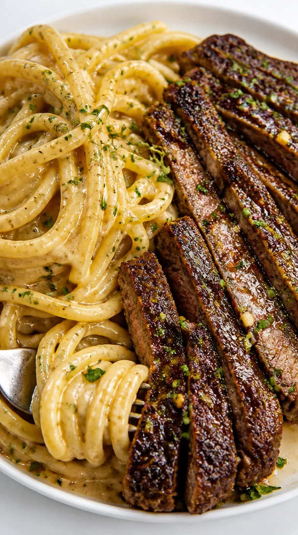 Creamy Garlic Butter Steak Spaghetti Recipe for Family Dinner