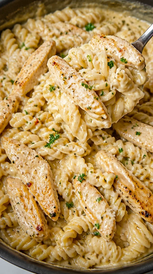 Creamy Garlic Chicken Rotini Recipe with Alfredo Sauce for Dinner