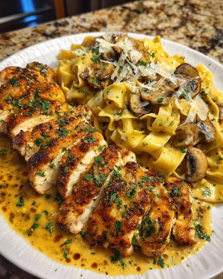 Creamy garlic parmesan chicken served with sides for a delicious family dinner
