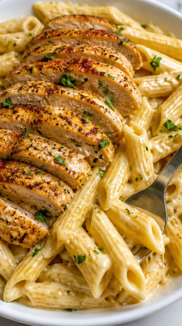 Creamy Garlic Parmesan Chicken Recipe With Penne For Family Dinner