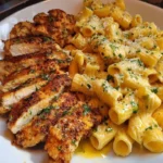Delicious creamy garlic parmesan chicken rigatoni served in a bowl