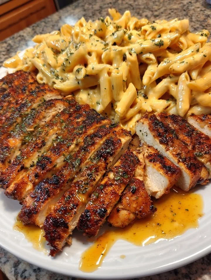 Creamy Garlic Parmesan Chicken with Three-Cheese Penne for Dinner