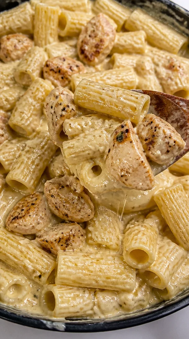 Creamy Garlic Parmesan Rigatoni Recipe with Chicken for Family Dinner