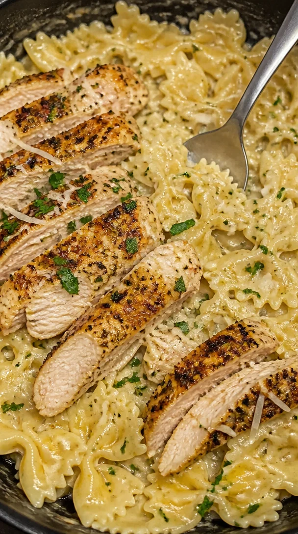 Creamy Lemon Garlic Butter Chicken with Bowtie Pasta Recipe for Two
