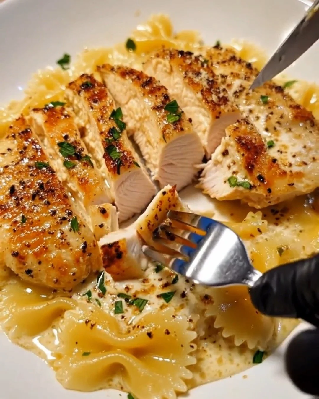 Creamy Lemon Garlic Butter Chicken with Bowtie Pasta Recipe for Two