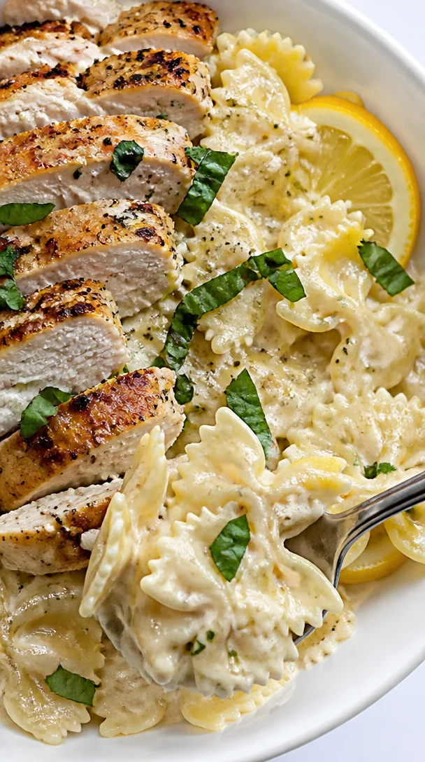 Creamy Lemon Garlic Chicken Bowtie Pasta With Mozzarella For Two