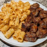 Creamy seared Cajun steak bites served with rigatoni pasta for dinner