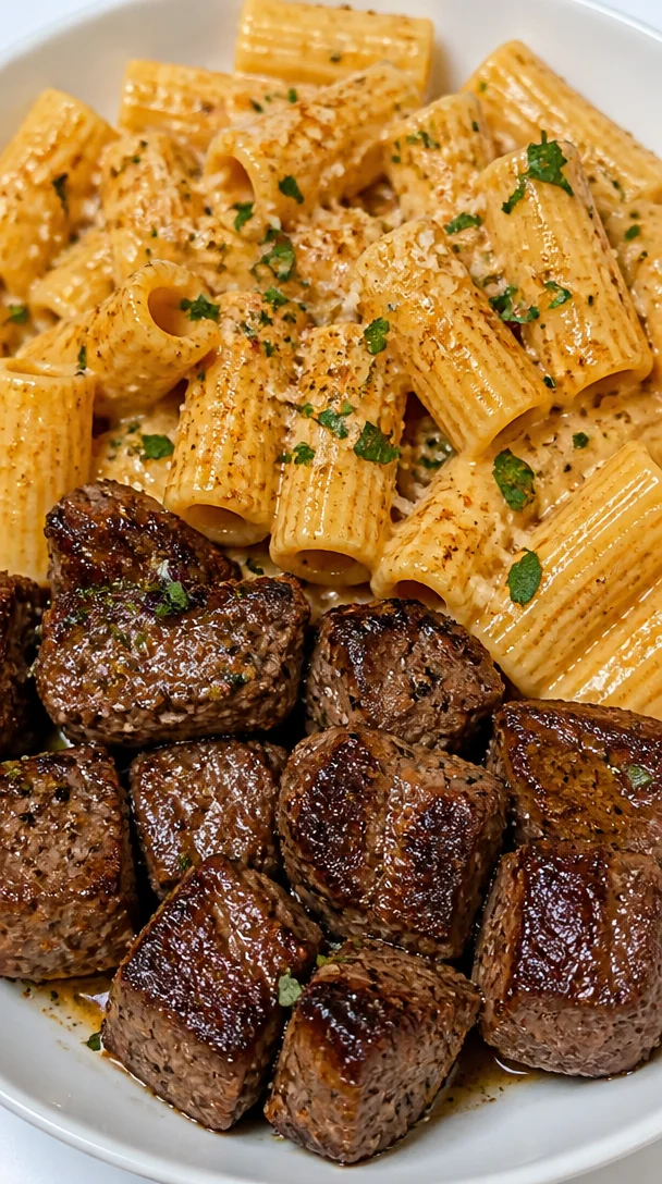 Creamy Seared Cajun Steak Bites Recipe With Rigatoni For Family Dinner