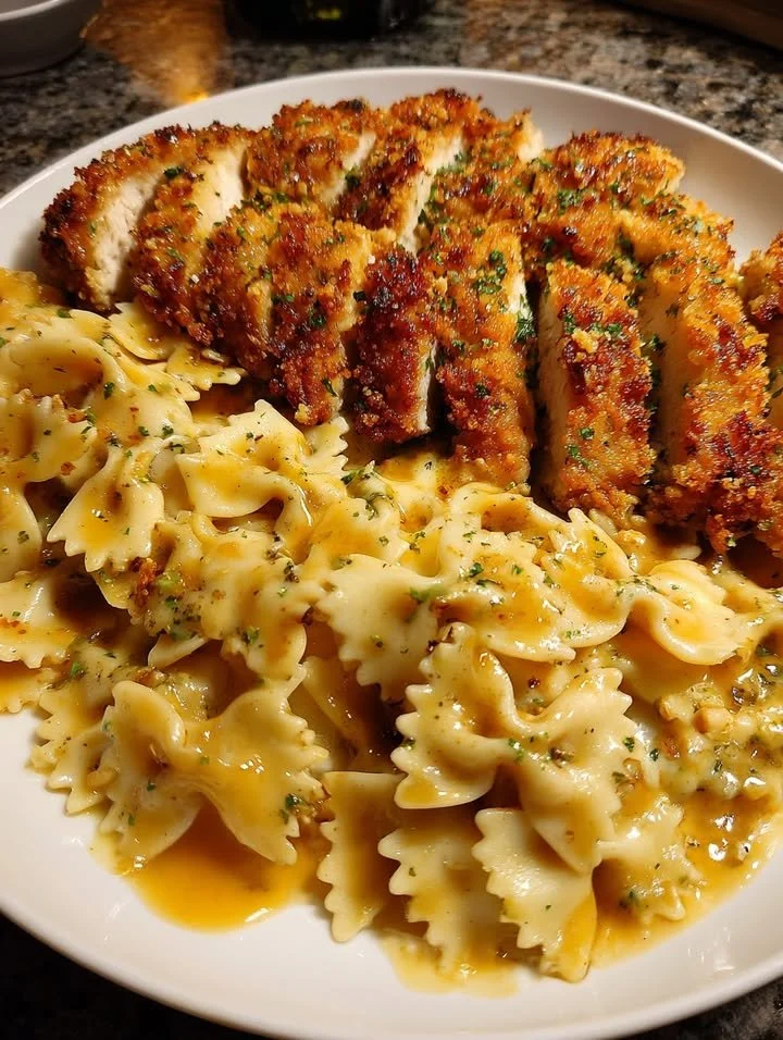 Easy Baked Caesar Chicken with Parmesan Bowtie Pasta for Family Dinner