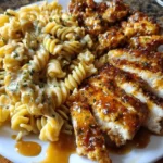 Buffalo Garlic Butter Chicken served with creamy provolone rotini for two.