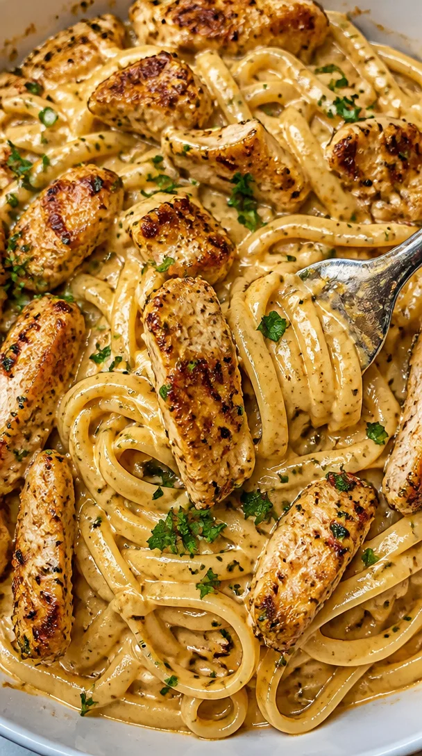 Easy Cajun Garlic Chicken Linguine with Mozzarella Alfredo Sauce