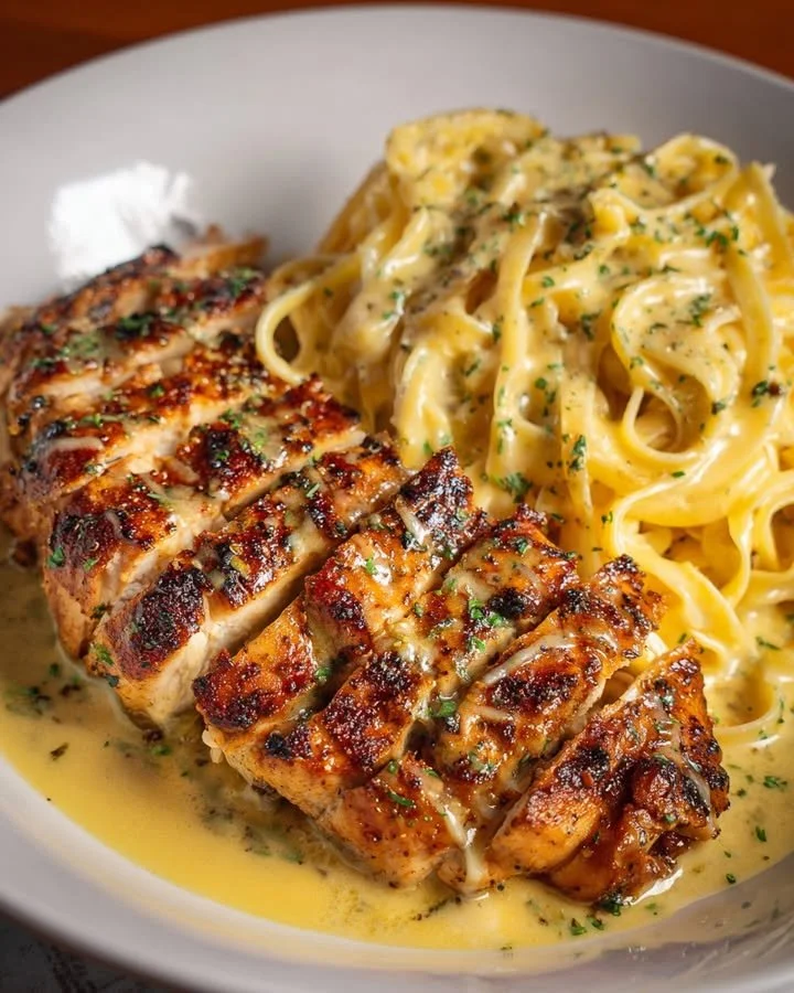 Easy Cajun Garlic Chicken Linguine with Mozzarella Alfredo Sauce
