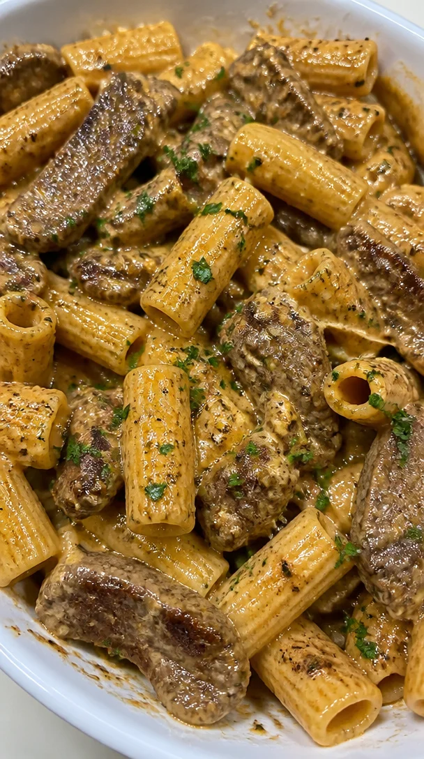 Easy Cajun Steak Rigatoni with Garlic Parmesan Sauce for Family Dinner