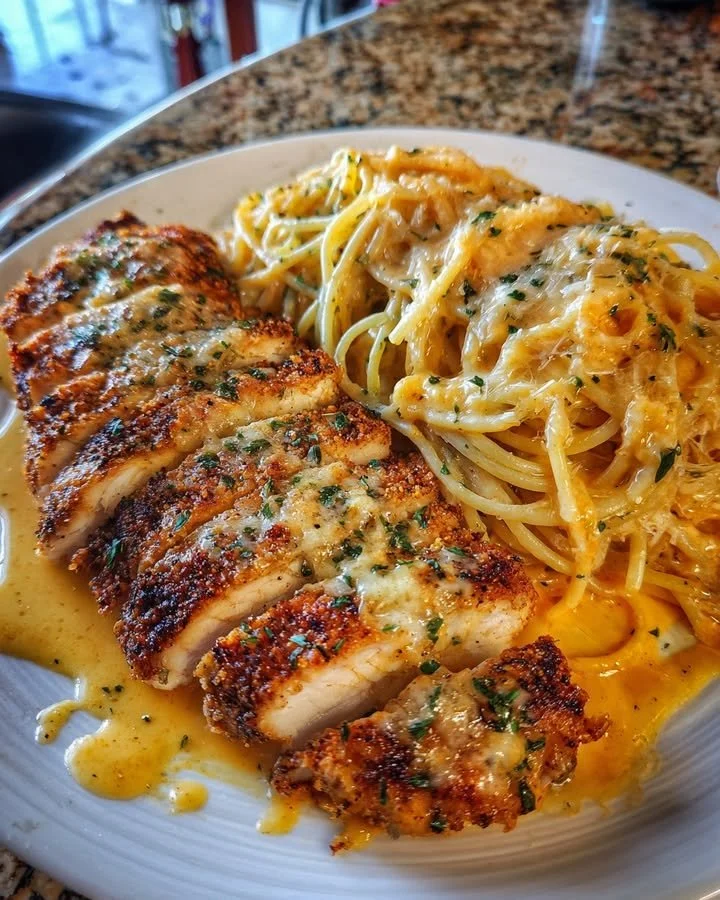 Easy Chicken Spaghetti Garlic Butter Cheddar Sauce for Family Dinner